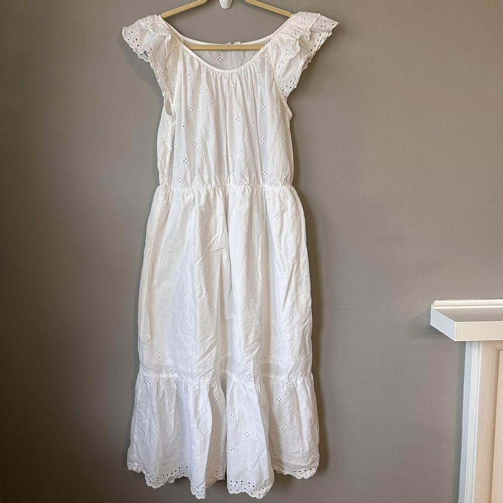 Gap‎ Dress Womens Small White Eyelet Lace Midi Ruffle Flutter Sleeve Sundress - Picture 2 of 11